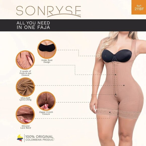 NEW Sonryse Mocha Shapewear Post Surgery Faja Zippered Crotch Open Bust 211BF - Picture 13 of 15